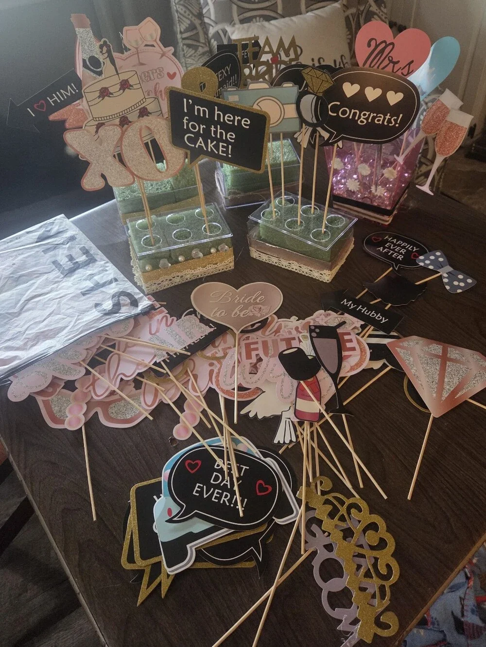 Wedding & Bridal Shower Selfie Photo Booth Props Sets With 5 Holders